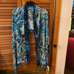 Apt 9 blue multi colored shawl with fringe on bottom